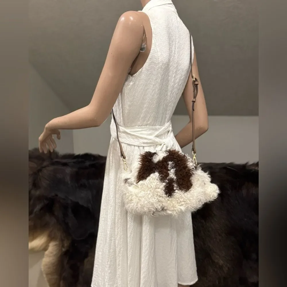 Handmade Natural Curly Shearling Handbag, Real Lamb Fur Shoulder Bag/Crossbody